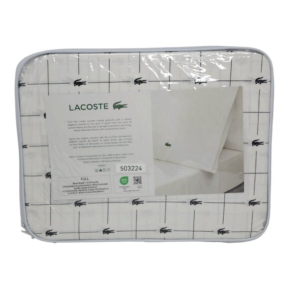 Lacoste Full/Double Sheet Set 100% Cotton Percale Lightweight Black White - Picture 5 of 6